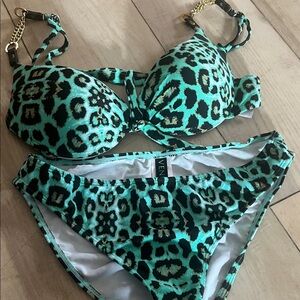 VENUS Teal and Black Leopard Bikini